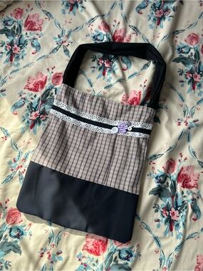 Handmade Black and Lavender Plaid Women’s Tote Bag